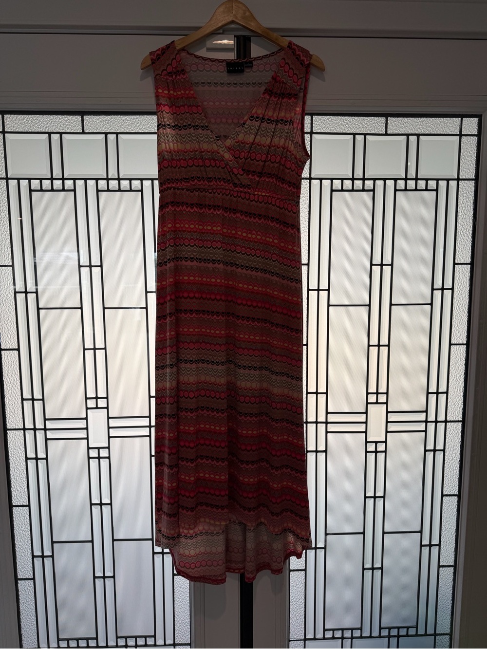 Tribal Sleeveless V-Neck Striped Pink Dress